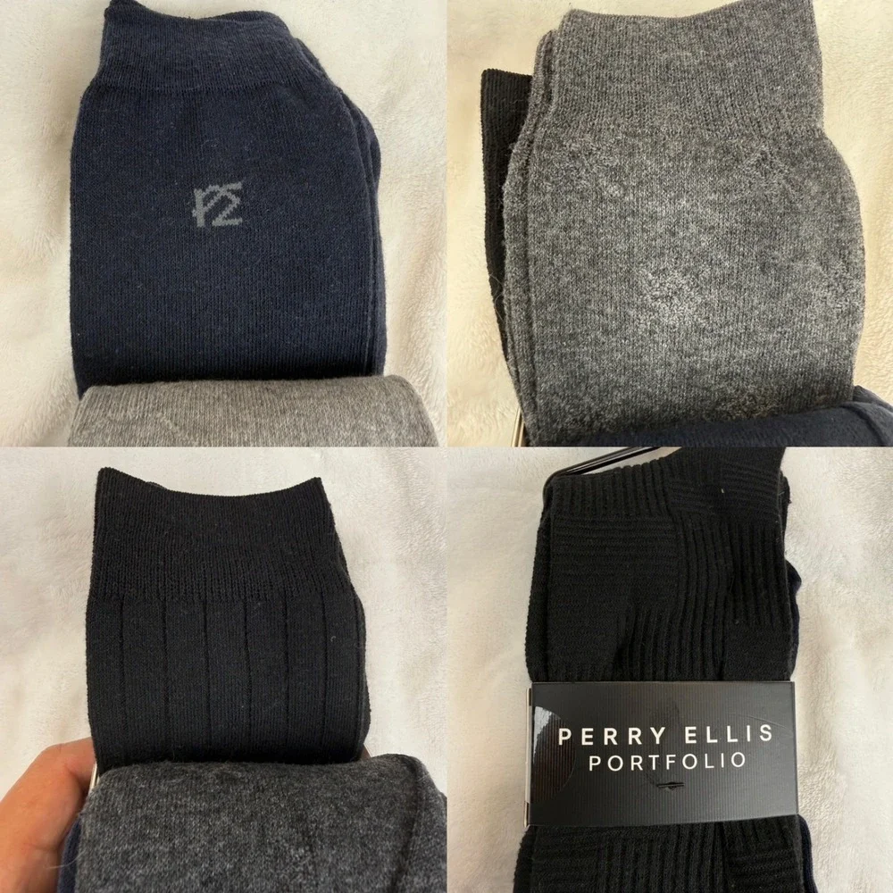 Perry Ellis Portfolio Mens 5 Pack Dress Socks Black Grey Navy Blue New Sz 7-12